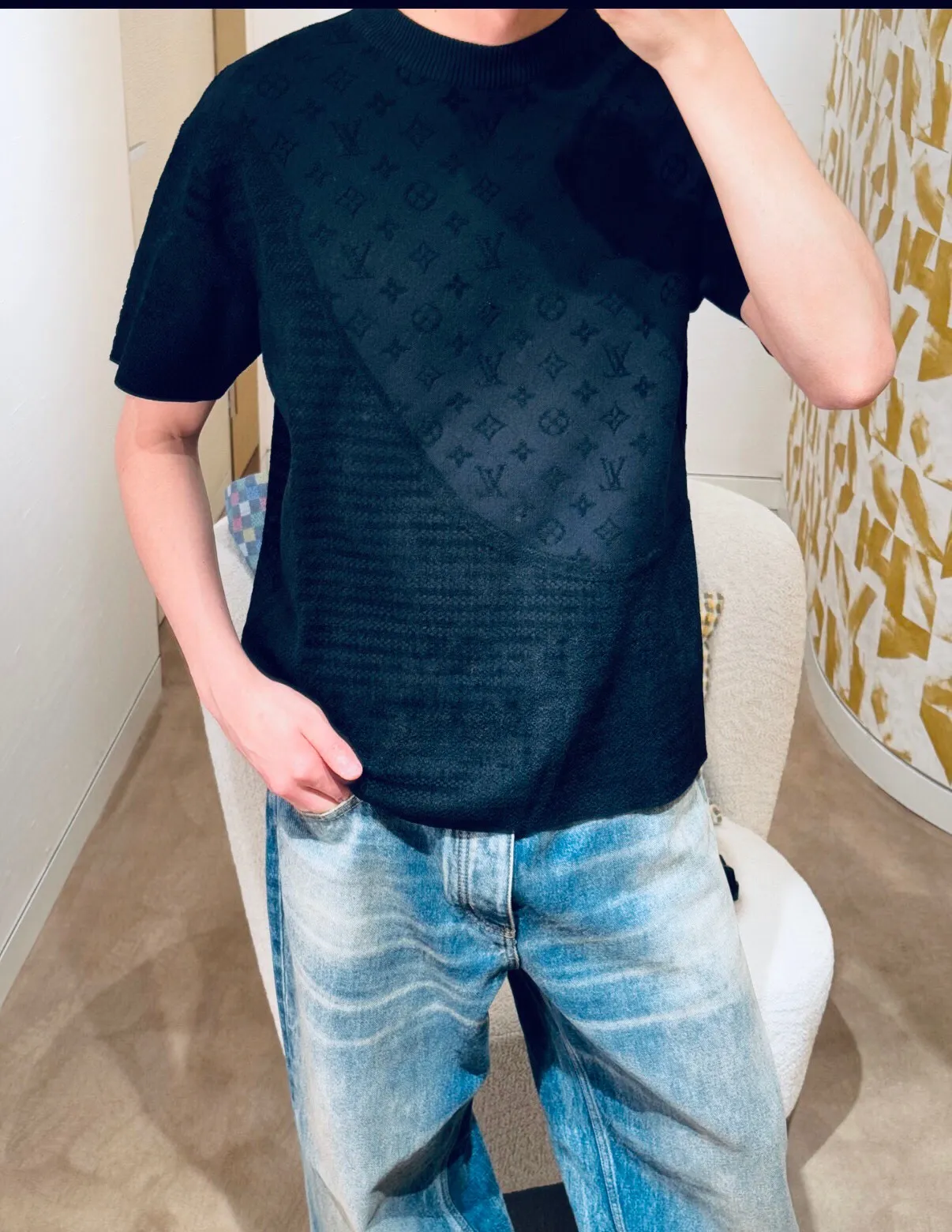 Louis Vuitton/Louis Vuitton 25ss dark pattern old flower jacquard knitted short sleeves